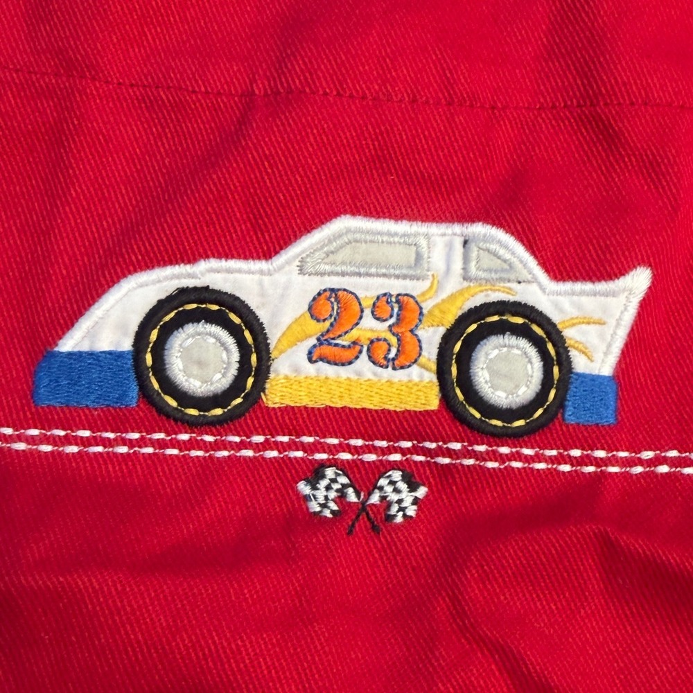 Williams Sonoma Kids Red Race Car Apron 100% Cotton Embroidered Chef Art‎ Smock